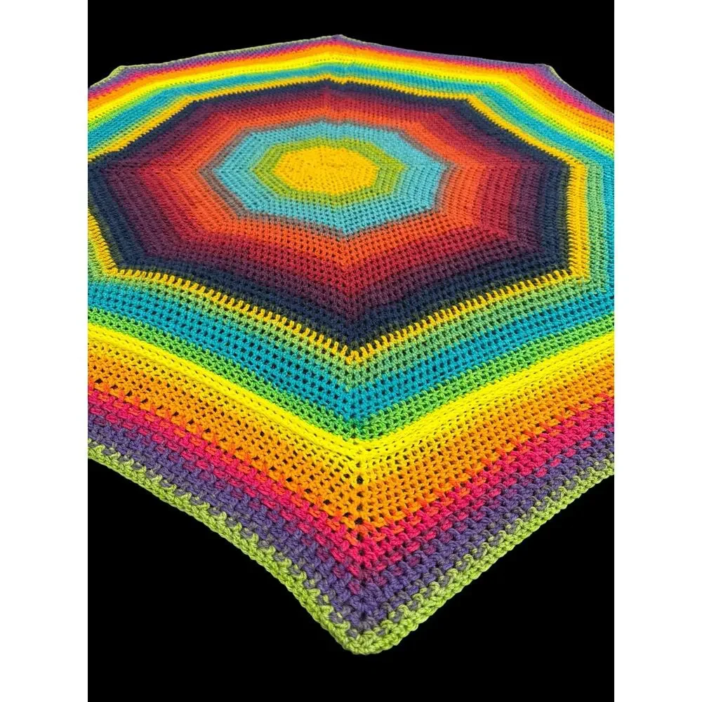 Handmade Rainbow Crochet Afghan 55 Inch Eight Point Star Spiderweb Throw